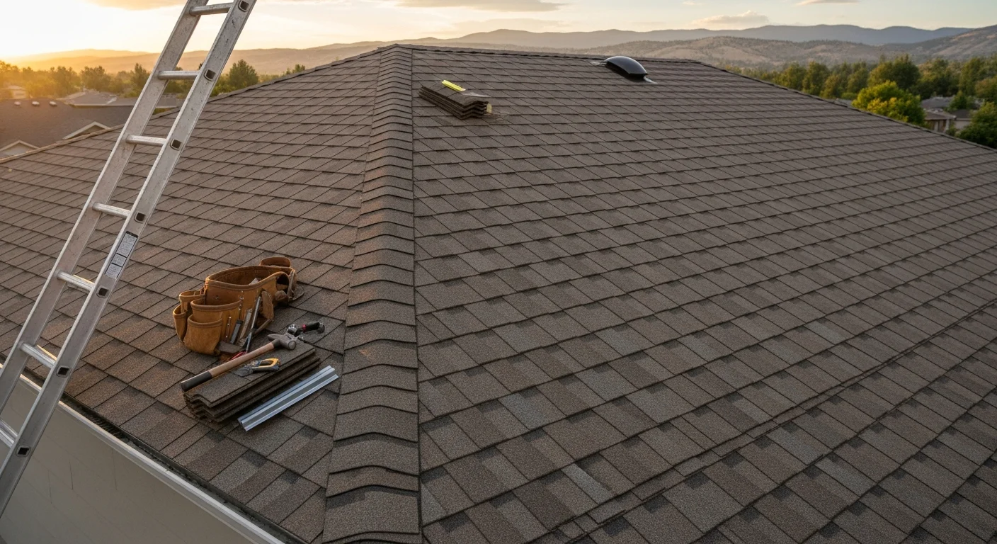 Professional roofer installing residential roof shingles on home in Boise area